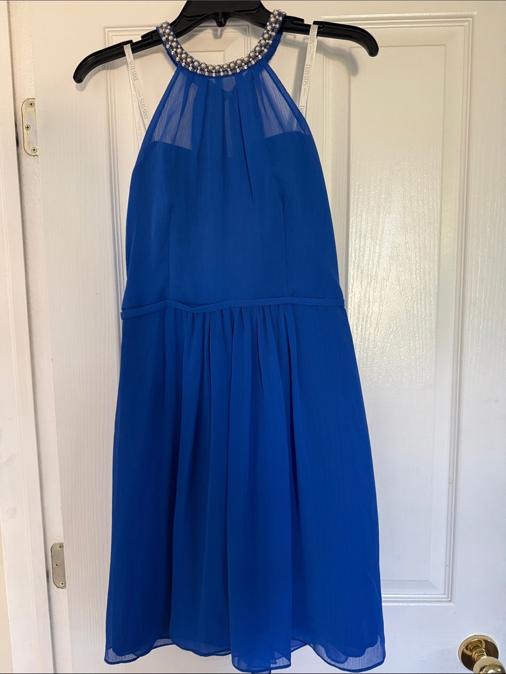 David's Bridal Royal Blue Halter Dress with Beaded Neckline size 10